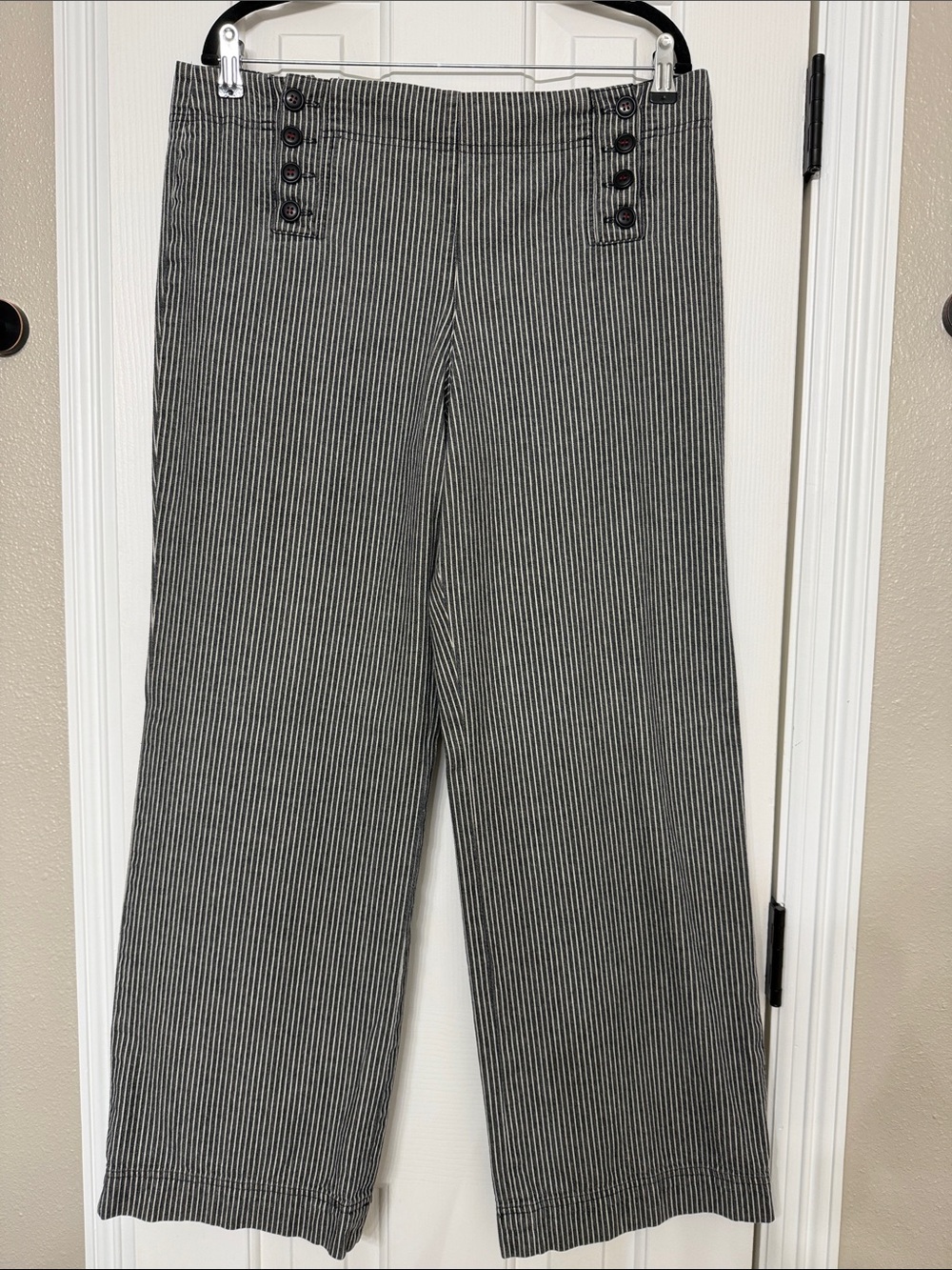 Women’s denim & White Pinstripe Wide-Leg Pants